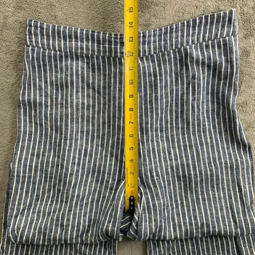 Free People Linen Blend Pants Womens 8 Blue Pinestripe High Rise Pull On Boho